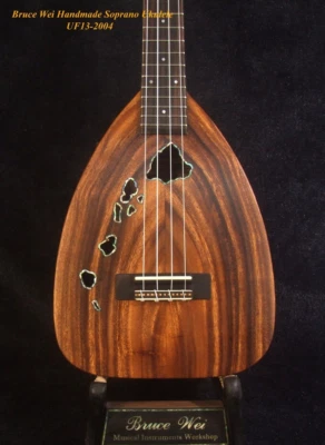 Bruce Wei Handmade Solid Acacia Soprano Ukulele, The Islands Soundhole UF13-2004 - Image 1 of 4