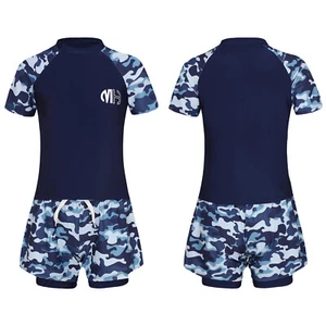 Kids Boy's Tracksuits Swim Tops With Shorts Set Short Sleeve Swimsuit Beach - Picture 1 of 20