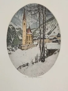 Grabado original firmado Luigi Kasimir ""Heiligenblut"" con forma ovalada inusual. - Imagen 1 de 10