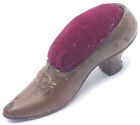 Vintage Shabby High Heel Slipper Shaped Pin Cushion with Brass Finish Pincushion