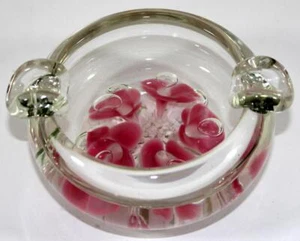 Joe St. Clair Glass Paperweight Ashtray Pink Trumpet Flowers Controlled Bubbles - Picture 1 of 7