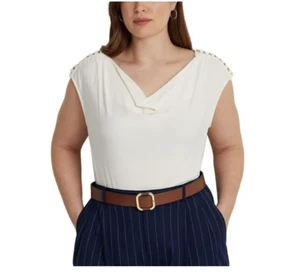 Lauren Ralph Lauren Women Jersey Cowl Neck Blouse Winter Cream Size 1X 3235 - Picture 1 of 3