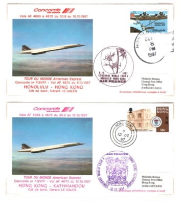 HONG KONG CONCORDE AIR FRANCE FIRST FLIGHT USA HAWAII/NEPAL 1987 Air Mail MAL139 - Image 1 of 4