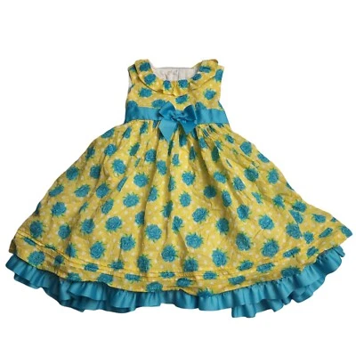 Nannette Girl Dress Bright Yellow Bright Blue Floral Size 6 Tulle Petticoat  - Image 1 of 4