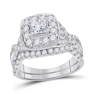 14kt White Gold Princess Diamond Bridal Wedding Ring Set 2 Ctw (Certified) - Picture 1 of 1