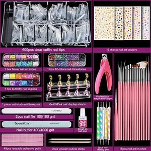 Acrylic Fake Nails Kit, Press On Nail Supplies with Clear Coffin Nail Tips - Picture 1 of 7