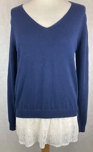 F&F Knitwear Navy Feinstrick Langarm Pullover mit creme Blusensaum UK14 A77 - Bild 1 von 11