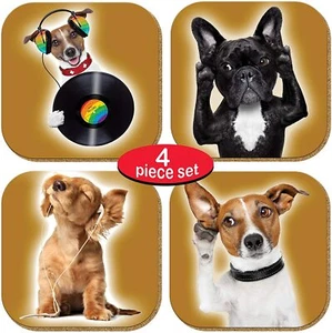 4pack Dog Lover Coasters w/ Absorptive Table Desk Decorative Metal w/ Cork Base - Picture 1 of 7