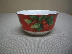 222 Fifth PTS International Poinsettia Holly Christmas Holiday Soup Cereal Bowl - Picture 1 of 8