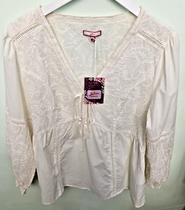 Joe Browns Size 16 Cream Boho Embroidered V Neck Blouse Top Tassels Long Sleeve - Picture 1 of 8