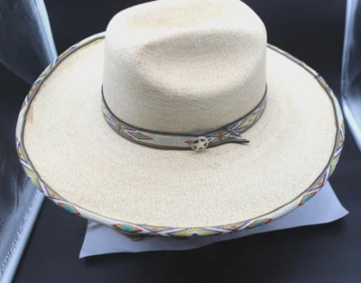 GENUINE Vintage Mexico Palm Straw Hat KOLORES International Market Cowboy 6 7/8 - Image 1 of 4