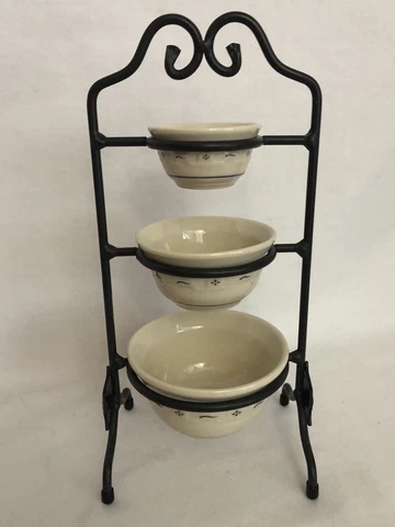Longaberger Collectors Club Mini Wrought Iron Mixing Bowl Stand + 3 Bowls Cover