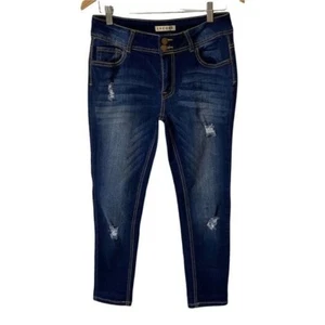 Encore Jeans Denim Womens Size 9 Distressed Skinny Dark Wash Stretch Blue - Picture 1 of 10