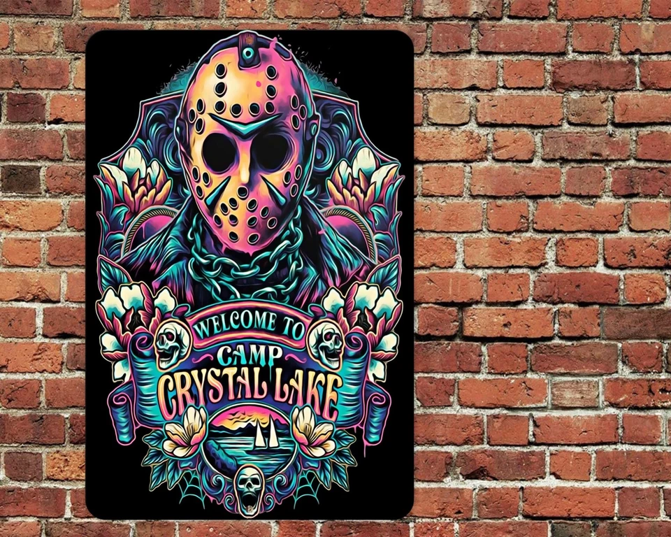 Letrero Jason Crystal Lake Aluminio Metal 8"x12" Halloween Terror Viernes 13 Película Foto 1 de 1