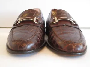 Men's Johnston Murphy Dark Brown Genuine Crocodile Italian Bit Loafers Size 8.5D - Picture 1 of 10