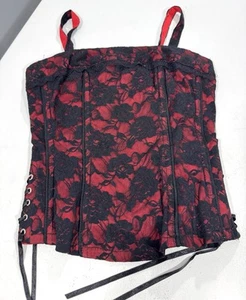 Top corsé rojo vintage Y2K TRIPP con superposición de encaje floral negro pequeño - Imagen 1 de 7