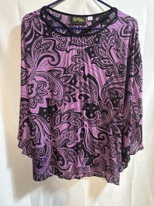 Bob Mackie Caftan Top Women Medium Dusty Plum Paisley Accordion Pleated Top - Imagen 1 de 4