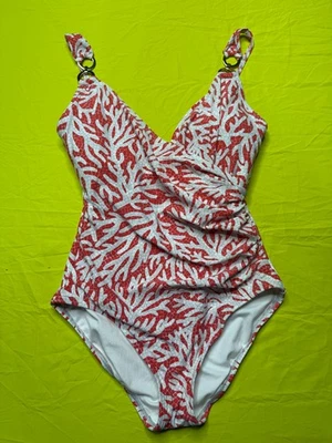 Traje de baño Michael Kors talla 10 para mujer de una pieza naranja coral mosaico Foto 1 de 4