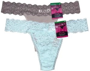 Maidenform Women 2-Pair Thong All Lace Sexy MUST Have Panty Beige Blue Size XL 8 - Picture 1 of 4