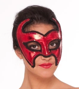 FANCY RED DEVIL VENETIAN HALF MASK w/ELASTIC HALLOWEEN COSTUME ACCESSORY 73729 - Picture 1 of 3