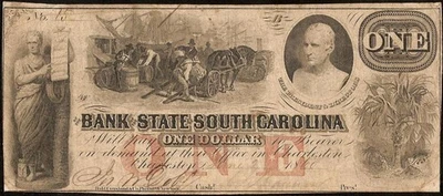 1860 $1 DOLLAR BILL SOUTH CAROLINA BANK NOTE CURRENCY OLD PAPER MONEY CIVIL WAR - Image 1 of 3
