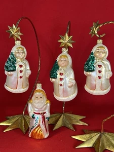 Lot of 4 Denis Calla Hand-Blown Glass Ornaments – Angels & Santa – Excellent - Picture 1 of 7