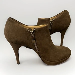 Vince Camuto Taupe Suede 4” Platform Heels Zipper Up Ankle Booties Women’s 5 M - Picture 1 of 12