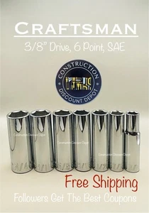 7 Piece Craftsman 3/8" Drive SAE Deep 6 Point Chrome Socket Set - Picture 1 of 2