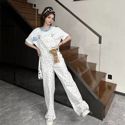 Mono De Mujer Blanco De Algodón Con Pierna Ancha Estilo Casual – CF39758 - Imagen 1 de 4