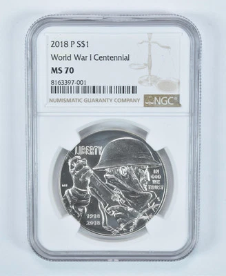2018-P World War I Centennial Commemorative Silver $1 MS70 NGC Brown Label - Image 1 of 4