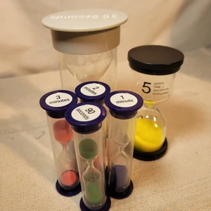 6 Sand Hourglass Timers for School, Games & Cooking 5, 3, 2, 1 min. 90, 30 Sec - Picture 1 of 3