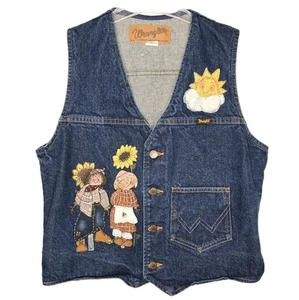 Vintage 70er 80er Wrangler Denim Jeans Cowgirl Western Weste Vogelscheuche Patches Gr. M - Bild 1 von 11