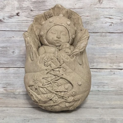 Vintage Carruth Studio Cement Garden Sculpture of Baby Fairy Pixie Wall Plaque  - Image 1 of 4