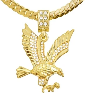 Iced Eagle Pendant in Gold Tone – Patriotic Statement Jewelry (Pendant Only) - Picture 1 of 5