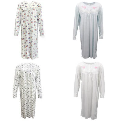 100% Cotton Women Nightie Night Gown Pajamas Pyjamas Winter Sleepwear PJs Dress - image 1 of 2