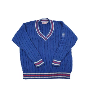 Vintage 80er Aurea Zopfmuster Cricket Pullover Damen L V-Ausschnitt blau Eldorado Reno NV - Bild 1 von 5