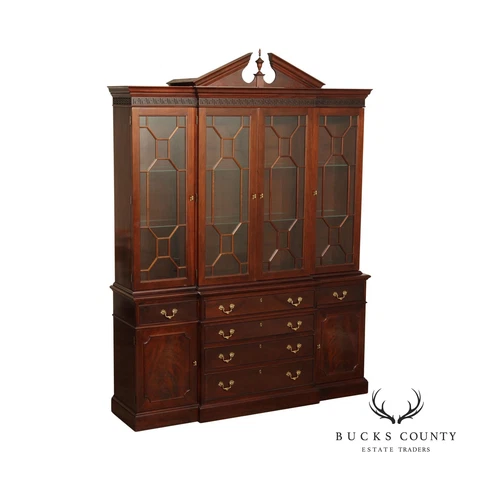 Stickley Chippendale Style Mahogany Four-Door Breakfront China Cabinet Bookcase Cover