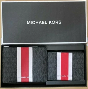 Michael Kors Billfold Wallet Box Set Black Flame Red Logo 36H1LGFF1B NIB $178 F - Picture 1 of 9