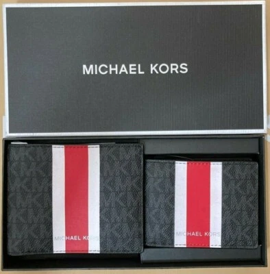 Michael Kors Billfold Wallet Box Set Black Flame Red Logo 36H1LGFF1B NIB $178 F - Image 1 of 4