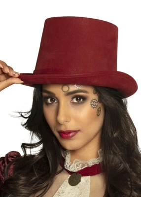 Adult Size Victorian Bordeaux Deluxe Fancy Dress Steampunk Cosplay Top Hat - Image 1 of 2