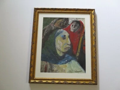  ANTIGUA PINTURA AL ÓLEO INDIA MEXICANA VINTAGE RETRATO EXPRESIONISTA FIRMADO TAOS? Foto 1 de 4