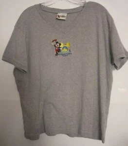 T-shirt uomo vintage Walt Disney World Topolino ricamata grigia scollo a V media - Foto 1 di 4