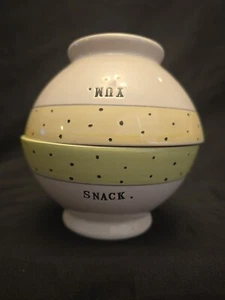 Rae Dunn Bowls Green Polka Dot Set of 2 Snack Bowls - YUM SNACK - Picture 1 of 12