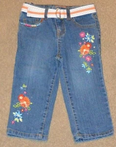 Girls Jean Capris Size 6 Paris Blues Embroidered Flowers With Belt - Picture 1 of 7