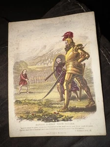 Tarjeta comercial versículo bíblico victoriano "La lucha de David con Goliat" - Imagen 1 de 2
