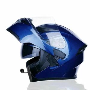 DOT Blue Motorcycle Bluetooth Helmet Modular Dual Visor Flip Up Full Face Helmet - Picture 1 of 15