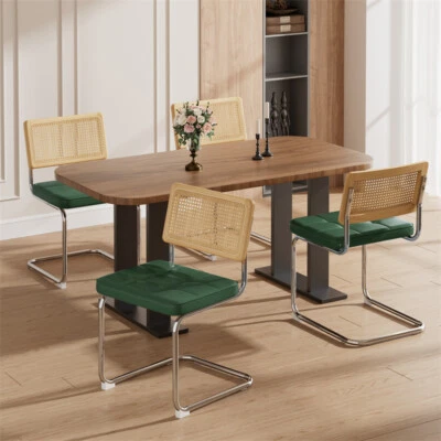 Set of 4 Modern Dining Chairs Faux Leather Rattan Back for Kitchen & Living Room - Image 1 of 4