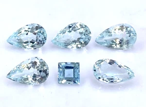 Natural Aquamarine 4.10 Cts Pear Cut Aquamarine Gemstone Square Cut 6 Pcs - Picture 1 of 5