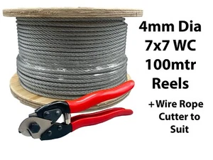 Galvanised Steel Wire Rope Cable 4mm Dia 7x7 Wire Core - 100mtr Reel + Cutter - Picture 1 of 1