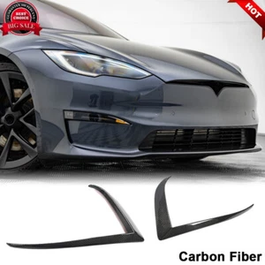 Fits Tesla Model S 2021-2023 REAL CARBON Front Bumper Lip Air Vent Fins Splitter - Picture 1 of 13